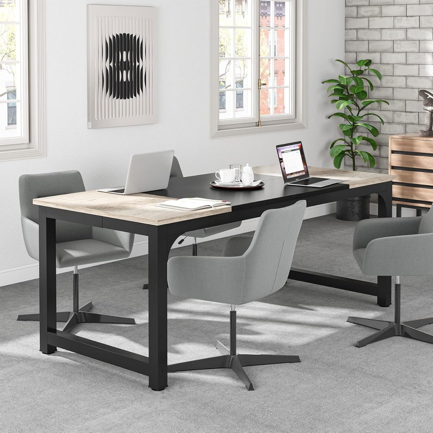 Scrivania, 180 x 80 x 75 cm, Scrivania PC, Scrivania Ufficio, Tavolo Riunioni, Grigio Vintage e Nero, Tribesigns