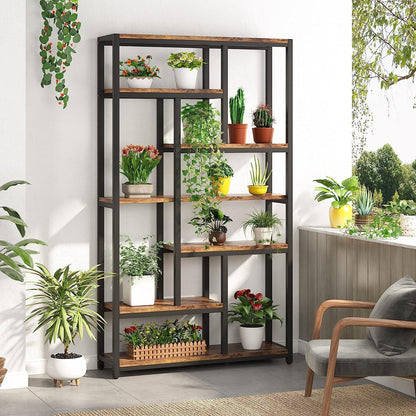 Libreria, 7 ripiani, Librerie Moderne, 100 × 30 × 200 cm, Libreria Verticale, con Struttura in Acciaio, Marrone, Tribesigns