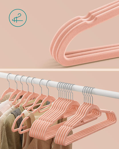 Grucce per Abiti, in Velluto, 50 Pezzi, Grucce per Pantaloni, 43,5cm, Gancio Girevole, Grucce Salvaspazio, Rosa, , Songmics, 7