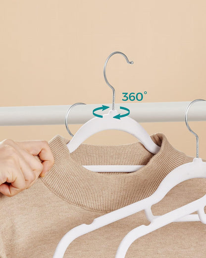 Grucce per Abiti, 50 Pezzi, 43,5cm, Gancio Girevole, Grucce per Pantaloni, Antiscivolo, in Velluto, Bianco e Argento, , Songmics, 7