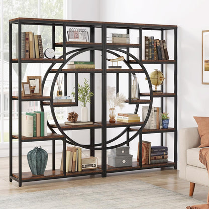 Libreria, Scaffale a Scala, Scaffale Portaoggetti con 9 Ripiani Aperti, Libreria Indipendente, Marrone e Nero, Tribesigns, 3