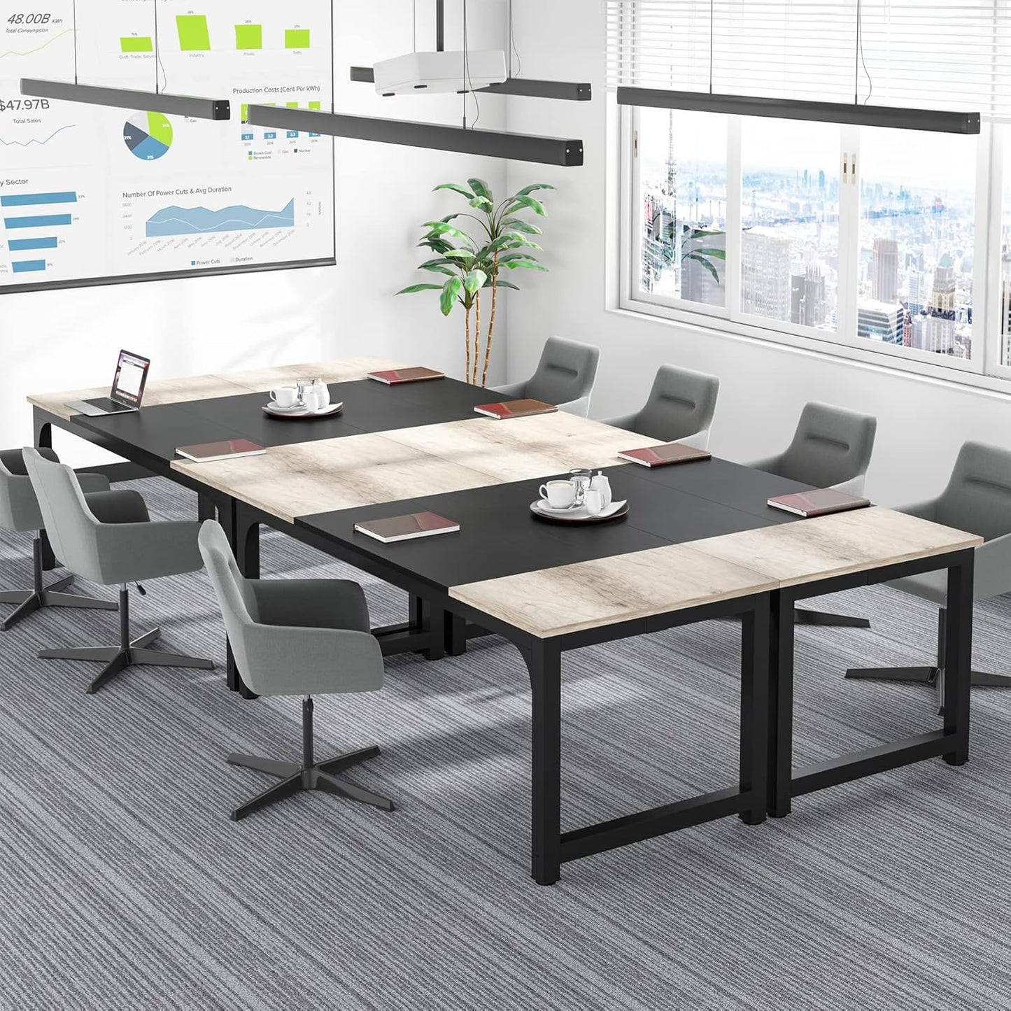 Scrivania, 180 x 80 x 75 cm, Scrivania PC, Scrivania Ufficio, Tavolo Riunioni, Grigio Vintage e Nero, Tribesigns