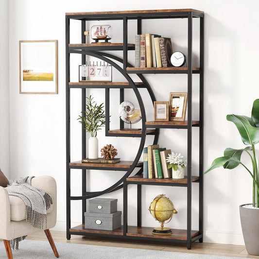 Libreria, Scaffale a Scala, Scaffale Portaoggetti con 9 Ripiani Aperti, Libreria Indipendente, Marrone e Nero, Tribesigns, 1