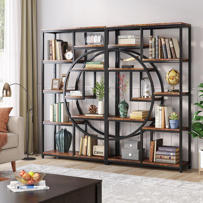 Libreria, Scaffale a Scala, Scaffale Portaoggetti con 9 Ripiani Aperti, Libreria Indipendente, Marrone e Nero, Tribesigns, 7