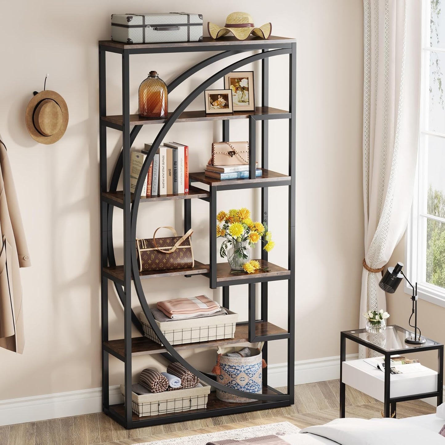 Libreria, 6 ripiani, Scaffale Libreria, con 8 scomparti aperti, 80 × 30 × 180 cm, Marrone Vintage, Tribesigns
