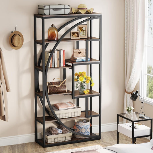 Libreria, 6 ripiani, Scaffale Libreria, con 8 scomparti aperti, 80 × 30 × 180 cm, Marrone Vintage, Tribesigns