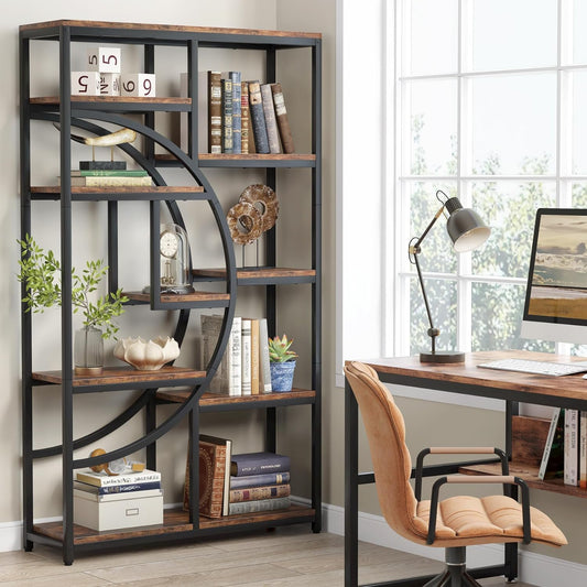Libreria, Scaffale a Scala, Scaffale Portaoggetti con 9 Ripiani Aperti, Libreria Indipendente, Marrone e Nero, Tribesigns, 2