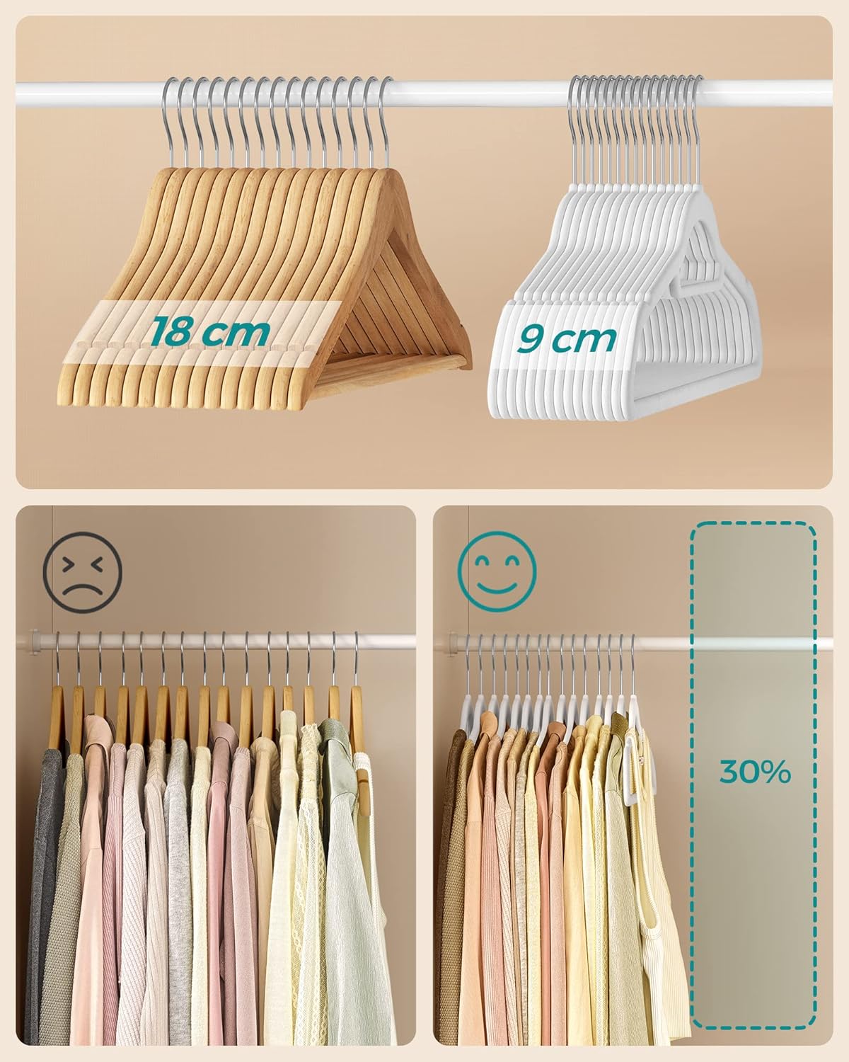 Grucce per Abiti, 50 Pezzi, 43,5cm, Gancio Girevole, Grucce per Pantaloni, Antiscivolo, in Velluto, Bianco e Argento, , Songmics, 6