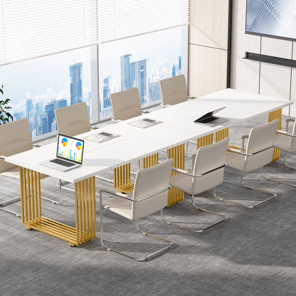 Scrivania, 180 x 79 x 78 cm, Scrivania PC, con gambe dorate, Tavolo Riunioni, Bianco e Oro, Tribesigns