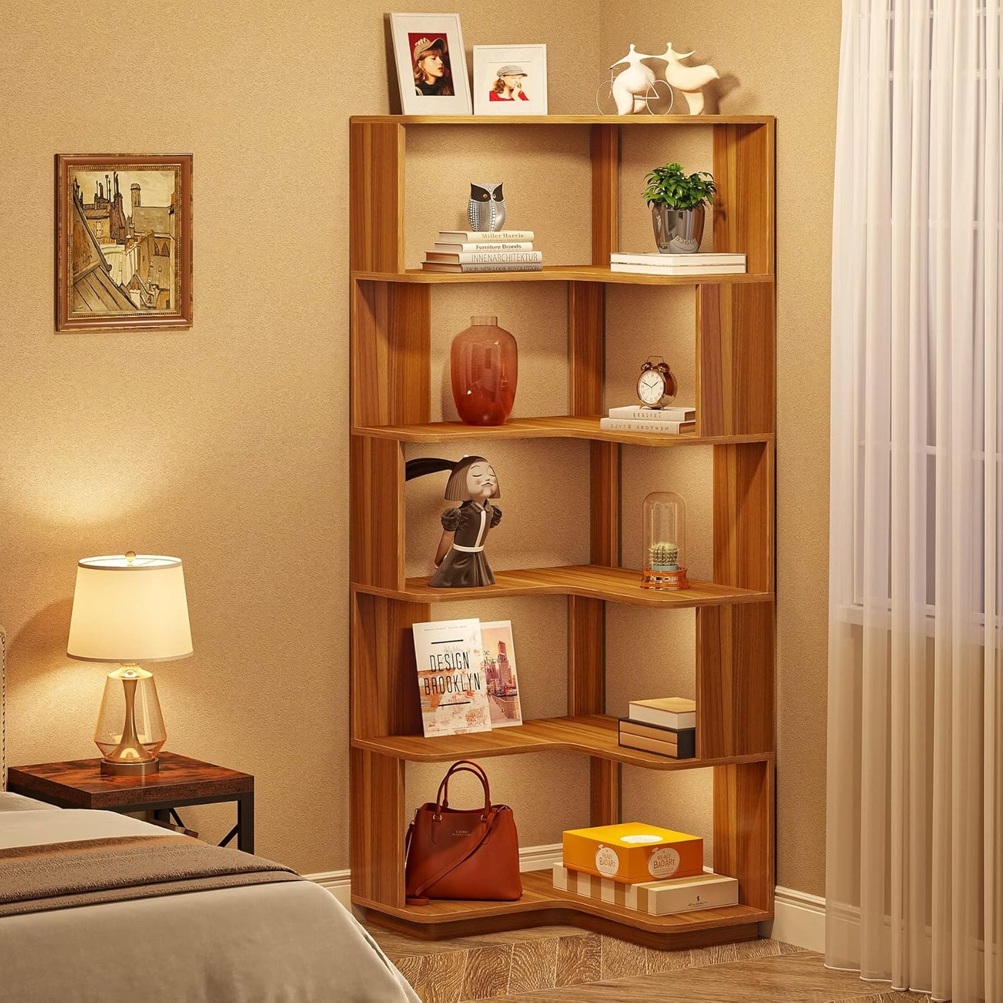 Libreria Angolare, 6 ripiani, Scaffale Angolare, 60 × 60 × 165 cm, Libreria Verticale, per Ufficio Domestico, Tribesigns