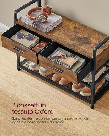 Appendiabiti da Terra, Appendiabiti Ingresso, con 10 Ganci, 2 Cassetti, Panca Scarpiera, Rustico Marrone e Nero , VASAGLE, Vasagle, 4