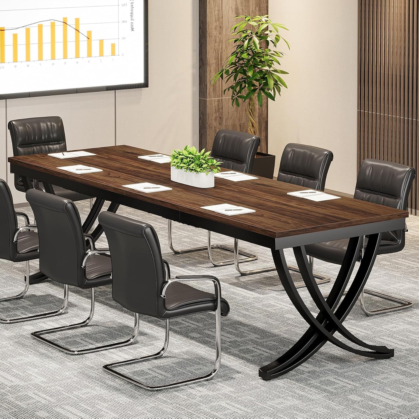 Scrivania, Scrivania Doppia, 200 x 70 x 75 cm, Tavolo Riunioni per 6–8 persone, Scrivania Ufficio, Marrone, Tribesigns
