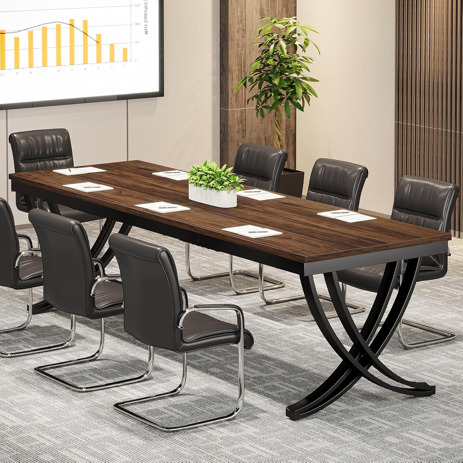 Scrivania, Scrivania Doppia, 200 x 70 x 75 cm, Tavolo Riunioni per 6–8 persone, Scrivania Ufficio, Marrone, Tribesigns