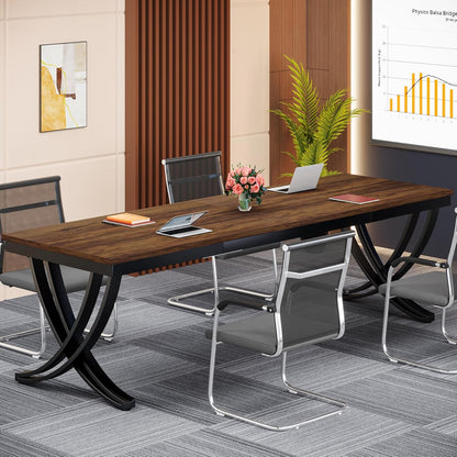 Scrivania, Scrivania Doppia, 200 x 70 x 75 cm, Tavolo Riunioni per 6–8 persone, Scrivania Ufficio, Marrone, Tribesigns