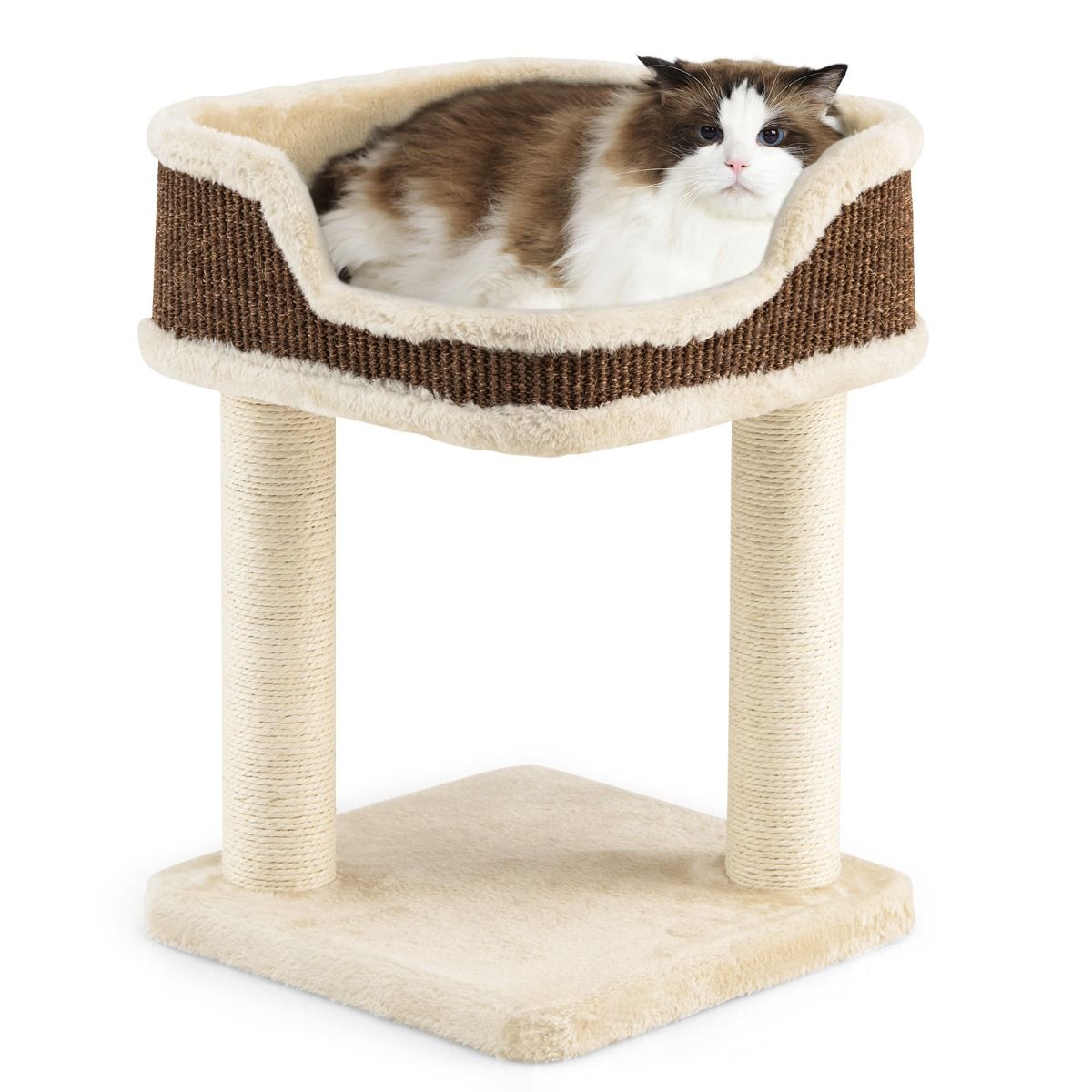 Albero per Gatti, Torre per Gatti, Tiragraffi per Gatti, Albero del Gatto base imbottita, 35 x 35 x 50 cm, Beige, Costway, 5