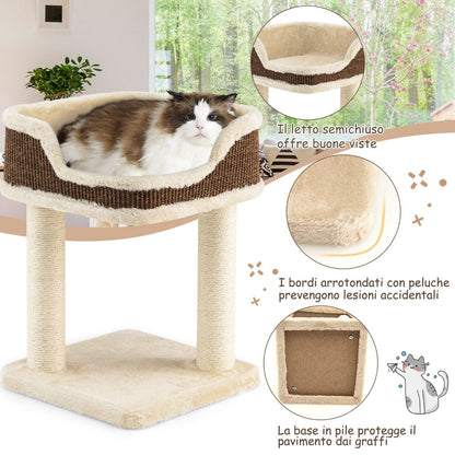 Albero per Gatti, Torre per Gatti, Tiragraffi per Gatti, Albero del Gatto base imbottita, 35 x 35 x 50 cm, Beige, Costway, 7