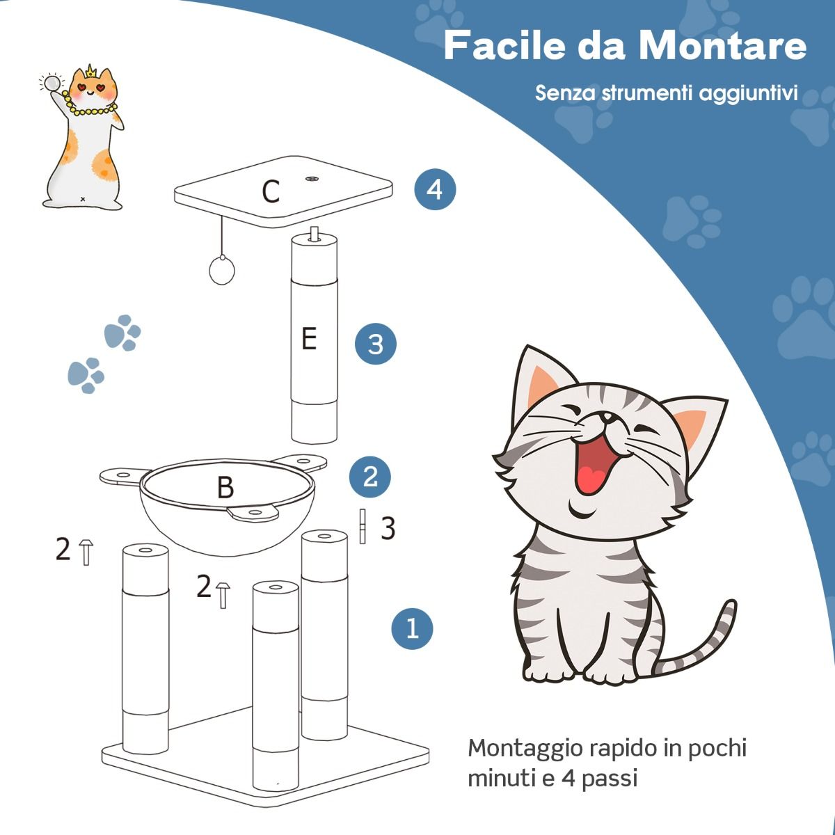 Albero per Gatti, Torre per Gatti, Tiragraffi per Gatti Multilivello con Amaca e Ampia Piattaforma, Grigio, Costway, 11