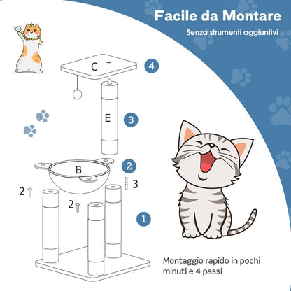 Albero per Gatti, Torre per Gatti, Tiragraffi per Gatti Multilivello con Amaca e Ampia Piattaforma, Grigio, Costway, 11