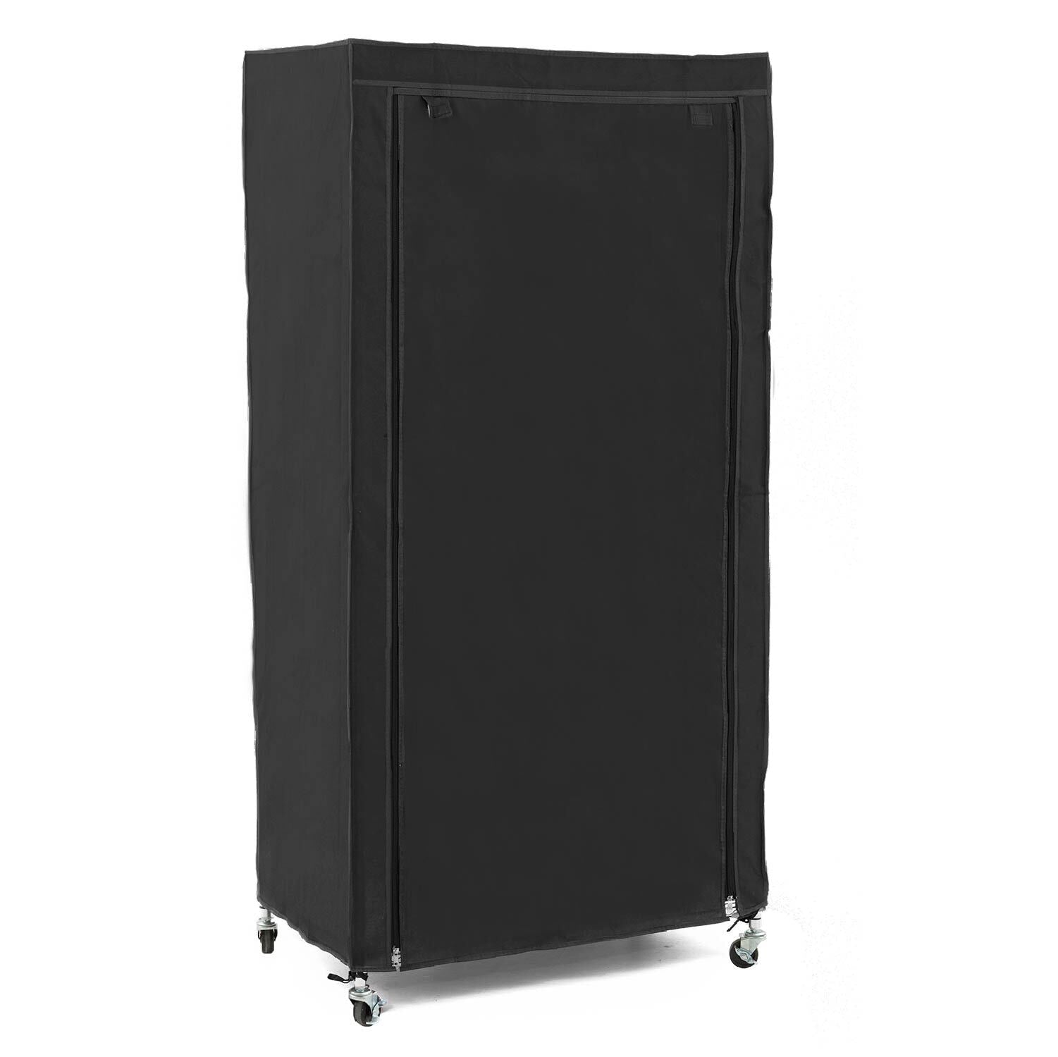 Armadio in Tessuto, Resistente, portata 70 kg, Armadio portatile, Appendiabiti con Ruote, Copertura Cotone Nero, art moon Buffalo, 6