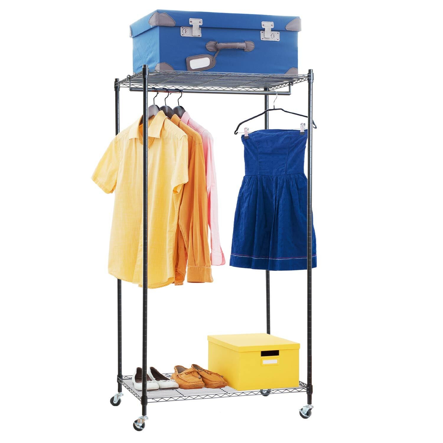 Armadio in Tessuto, Resistente, portata 70 kg, Armadio portatile, Appendiabiti con Ruote, Copertura Lino Nero, art moon Buffalo, 5