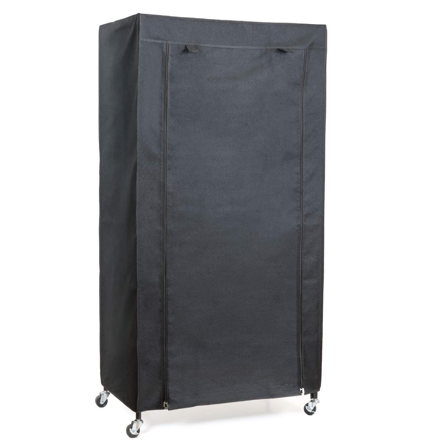 Armadio in Tessuto, Resistente, portata 70 kg, Armadio portatile, Appendiabiti con Ruote, Copertura Lino Nero, art moon Buffalo, 4