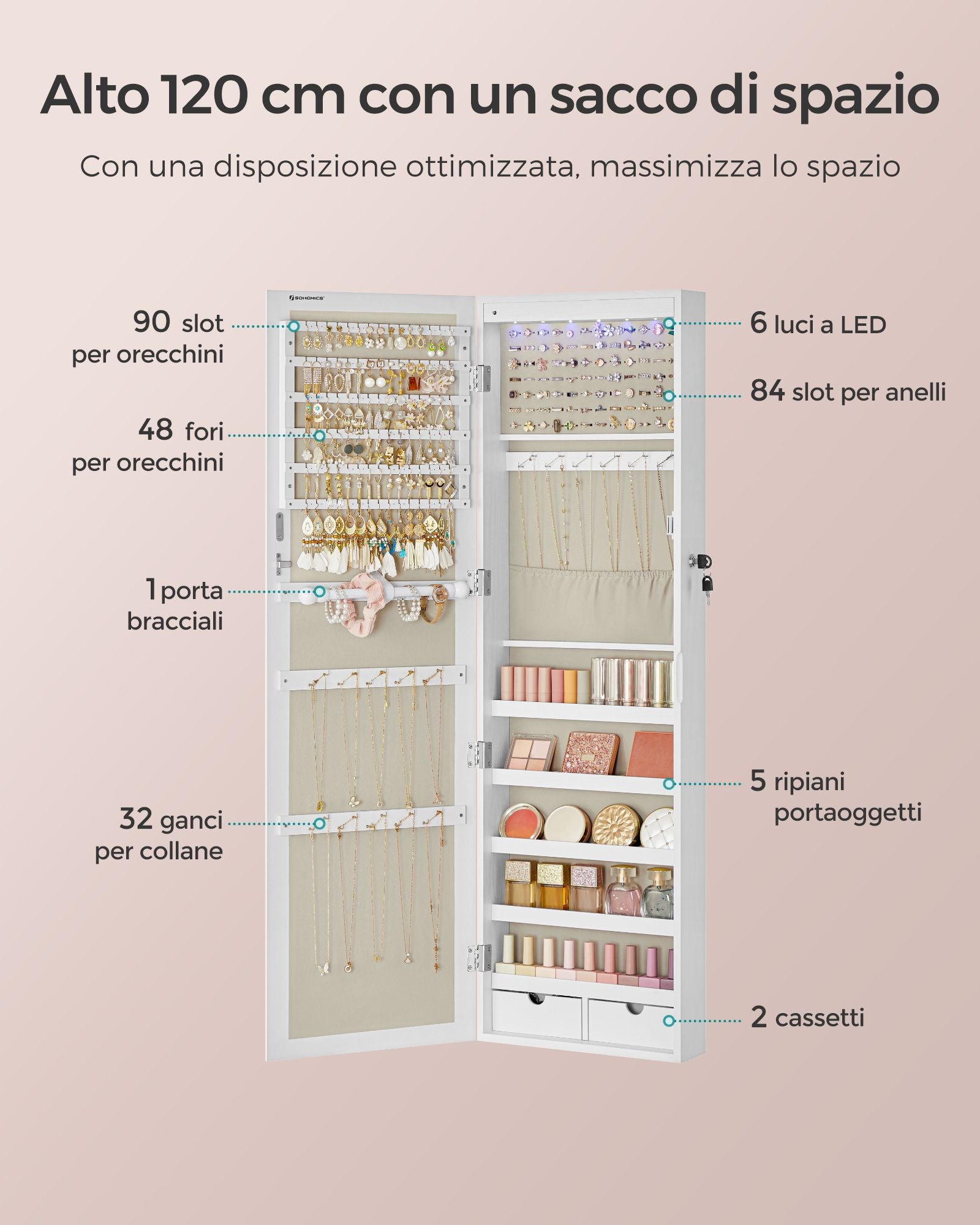 Vlando Box Gioielli Portagioie a 5 livelli, con coperchio in vetro, portagioie grande, cassetti laterali, organizzatore verticale per gioielli, moderno Vlando Box Gioielli Portagioie a 5 livelli, con coperchio in vetro, portagioie grande, cassetti laterali, organizzatore verticale per gioielli, moderno