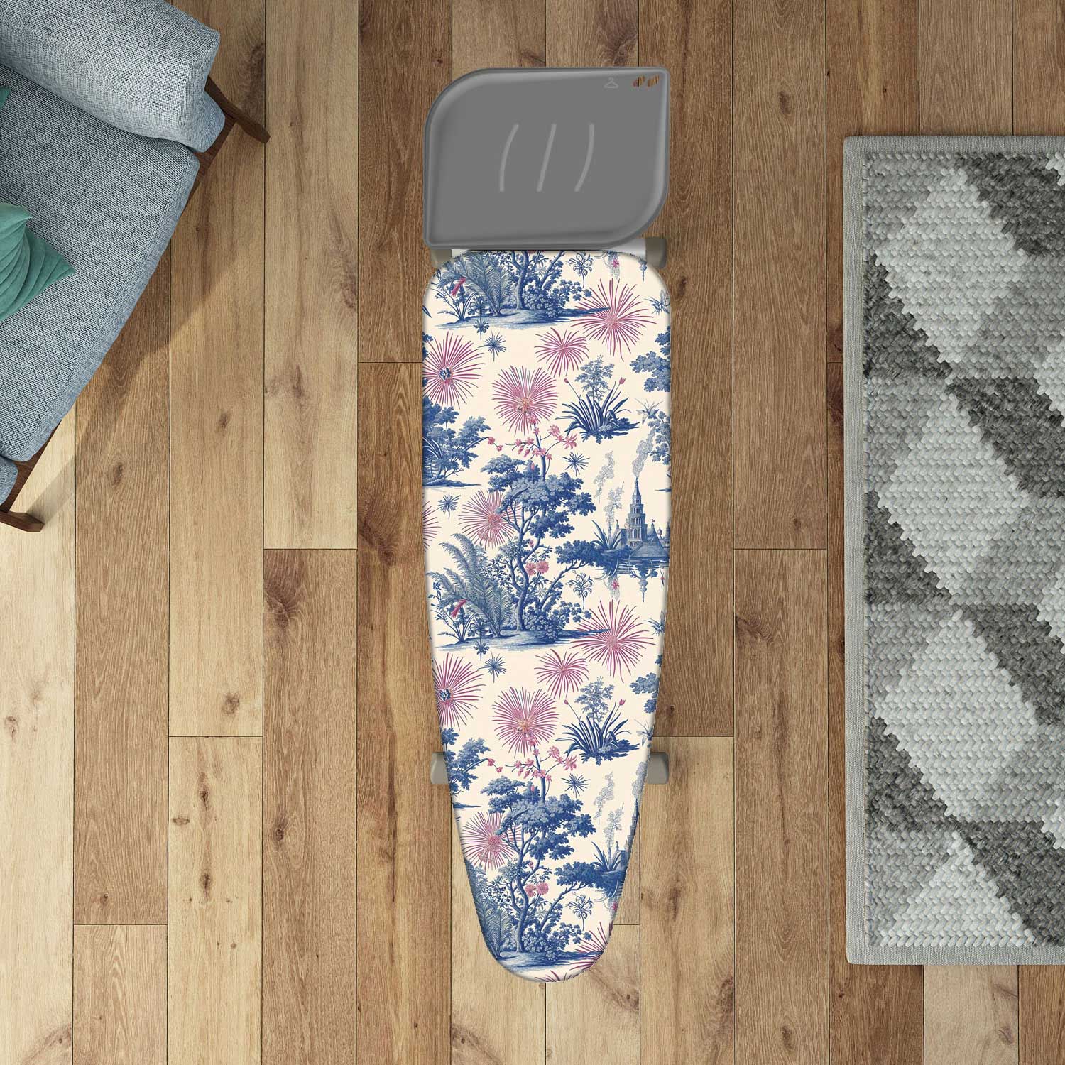 Copriasse da stiro, 140x55 cm, 2 strati, Cotone 100% e mollettone, Made in Italy, Sistema a clip, Colombo Spring Blossom, 1