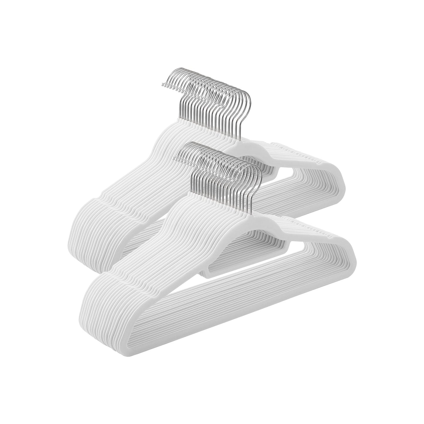 Grucce per Abiti, 50 Pezzi, 43,5cm, Gancio Girevole, Grucce per Pantaloni, Antiscivolo, in Velluto, Bianco e Argento, , Songmics, 1