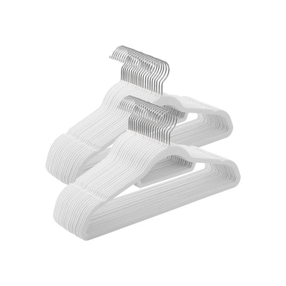 Grucce per Abiti, 50 Pezzi, 43,5cm, Gancio Girevole, Grucce per Pantaloni, Antiscivolo, in Velluto, Bianco e Argento, , Songmics, 1