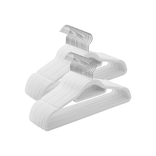 Grucce per Abiti, 50 Pezzi, 43,5cm, Gancio Girevole, Grucce per Pantaloni, Antiscivolo, in Velluto, Bianco e Argento, , Songmics, 1