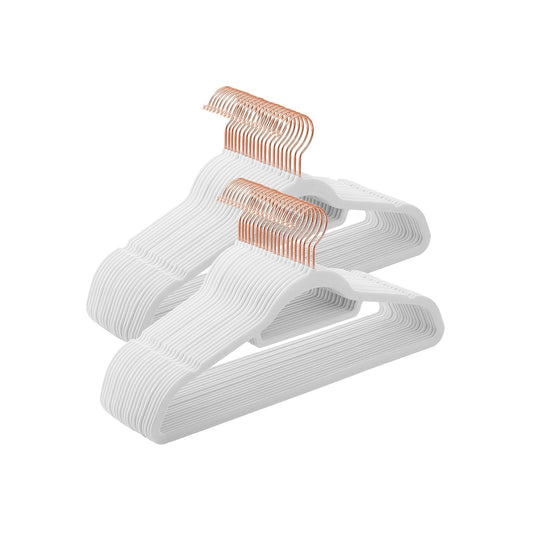 Grucce per Abiti, 50 Pezzi, Grucce per Pantaloni, 43,5cm, Porta Cravatte, Gancio,  Antiscivolo, in Velluto, Bianco, , Songmics, 1