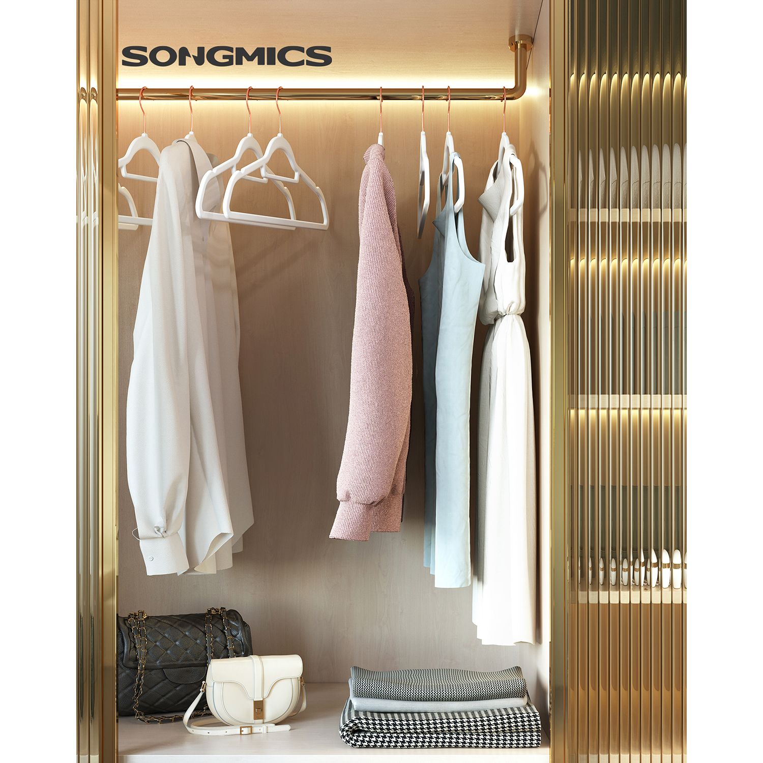 Grucce per Abiti, 50 Pezzi, Grucce per Pantaloni, 43,5cm, Porta Cravatte, Gancio,  Antiscivolo, in Velluto, Bianco, , Songmics, 2