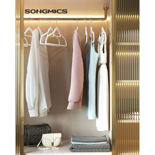 Grucce per Abiti, 50 Pezzi, Grucce per Pantaloni, 43,5cm, Porta Cravatte, Gancio,  Antiscivolo, in Velluto, Bianco, , Songmics, 2