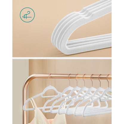 Grucce per Abiti, 50 Pezzi, Grucce per Pantaloni, 43,5cm, Porta Cravatte, Gancio,  Antiscivolo, in Velluto, Bianco, , Songmics, 3