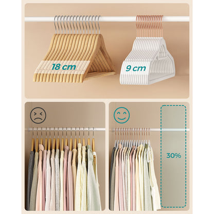 Grucce per Abiti, 50 Pezzi, Grucce per Pantaloni, 43,5cm, Porta Cravatte, Gancio,  Antiscivolo, in Velluto, Bianco, , Songmics, 5