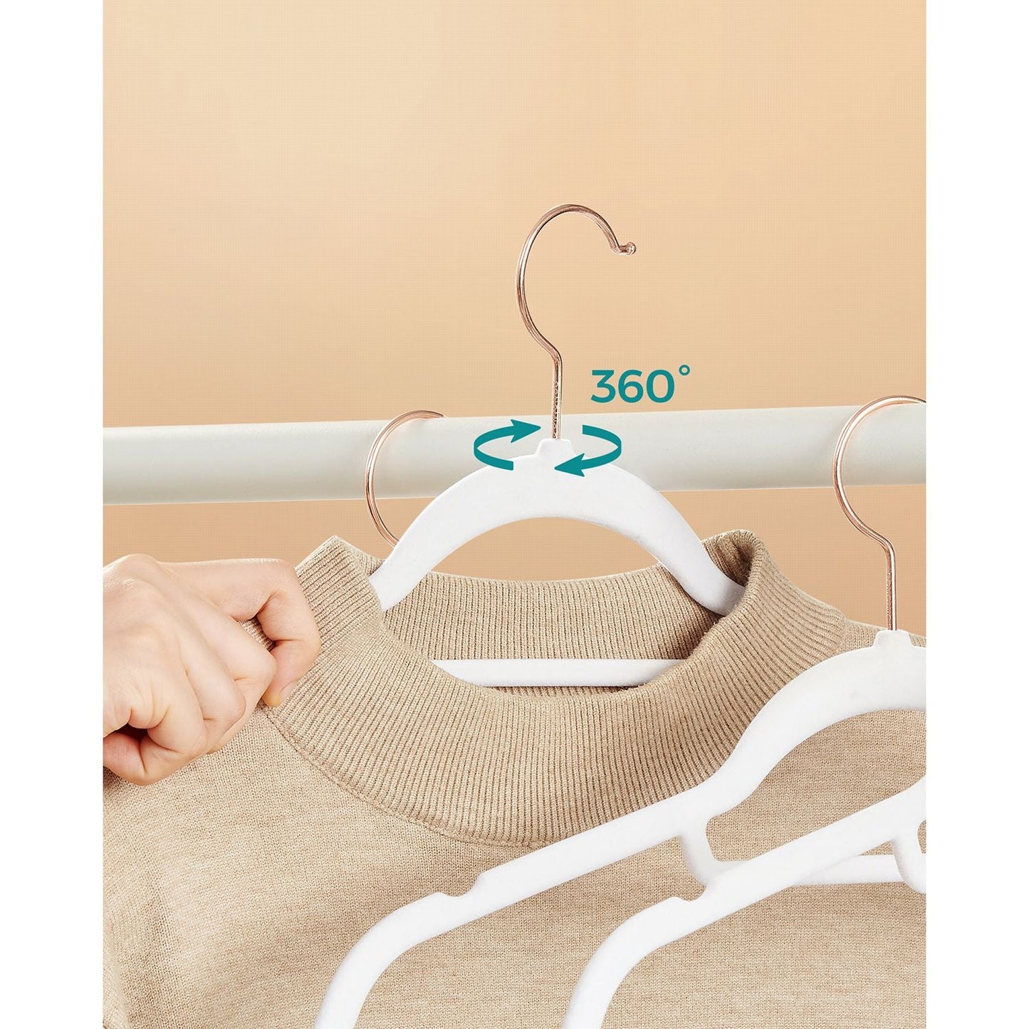 Grucce per Abiti, 50 Pezzi, Grucce per Pantaloni, 43,5cm, Porta Cravatte, Gancio,  Antiscivolo, in Velluto, Bianco, , Songmics, 6