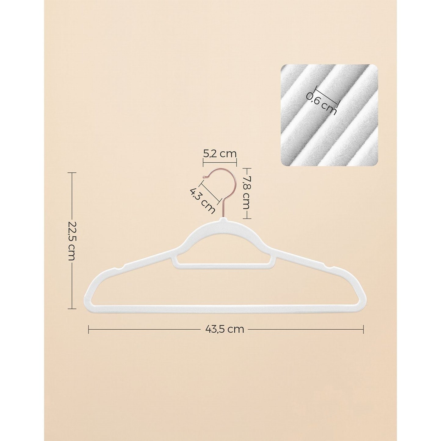 Grucce per Abiti, 50 Pezzi, Grucce per Pantaloni, 43,5cm, Porta Cravatte, Gancio,  Antiscivolo, in Velluto, Bianco, , Songmics, 7