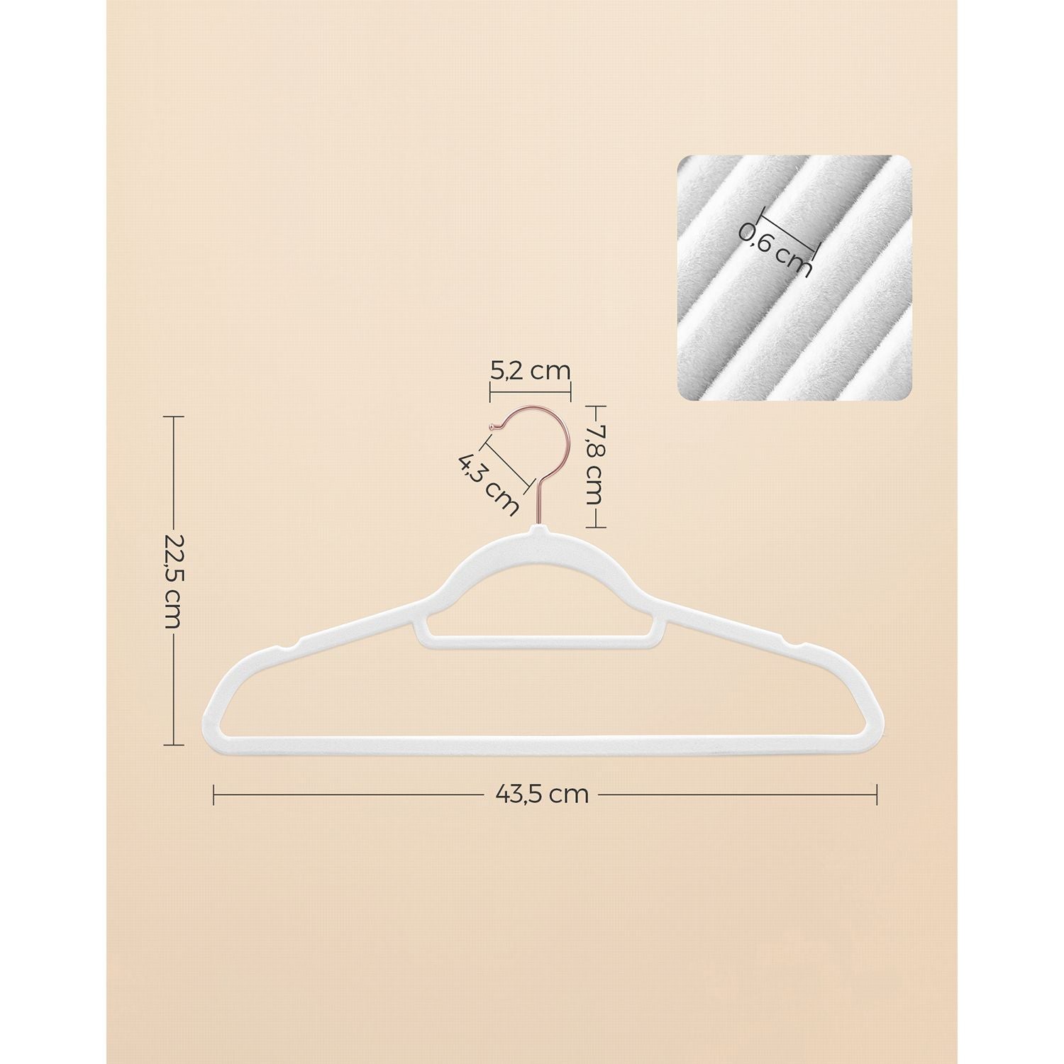 Grucce per Abiti, 50 Pezzi, Grucce per Pantaloni, 43,5cm, Porta Cravatte, Gancio,  Antiscivolo, in Velluto, Bianco, , Songmics, 7