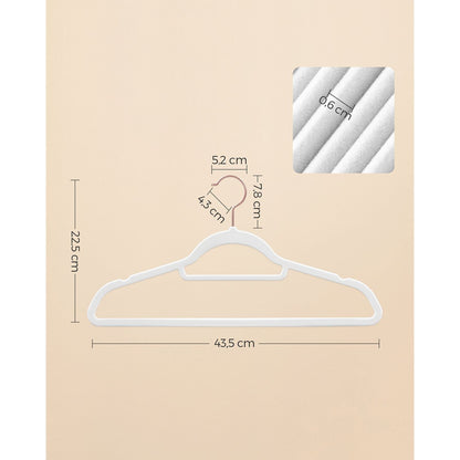 Grucce per Abiti, 50 Pezzi, Grucce per Pantaloni, 43,5cm, Porta Cravatte, Gancio,  Antiscivolo, in Velluto, Bianco, , Songmics, 7