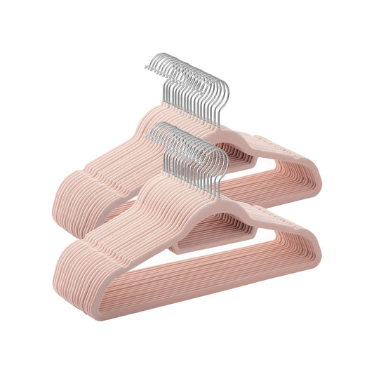 Grucce per Abiti, in Velluto, 50 Pezzi, Grucce per Pantaloni, 43,5cm, Gancio Girevole, Grucce Salvaspazio, Rosa, , Songmics, 1