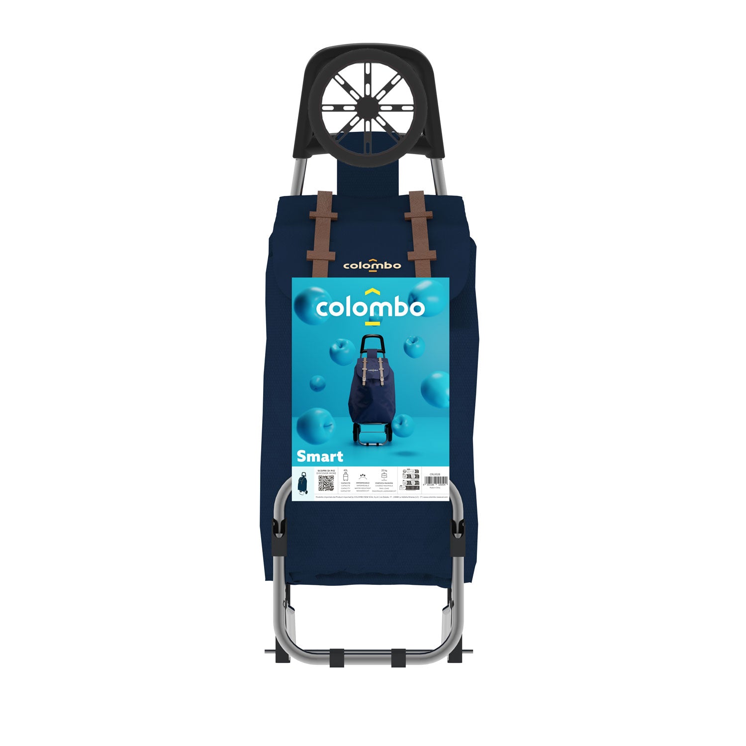 Carrello spesa, Capacità 40 L, Carrello Portaspesa, Borsa in poliestere impermeabile, Blu scuro, Colombo SMART, 2