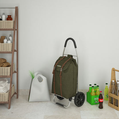 Colombo DAKAR, Carrello spesa, Capacità 50 L, Carrello Portaspesa, Borsa in poliestere impermeabile, Verde militare, 2