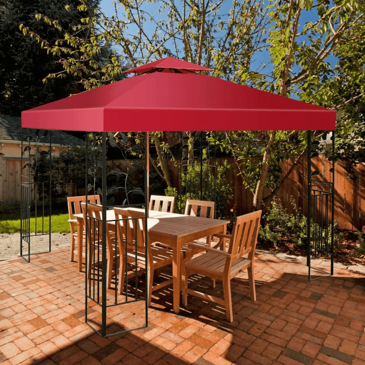 Copertura di ricambio per gazebo a 2 livelli da 300x300cm, Tettoia con fibbie in alluminio e chiusure a strappo, Costway, 1