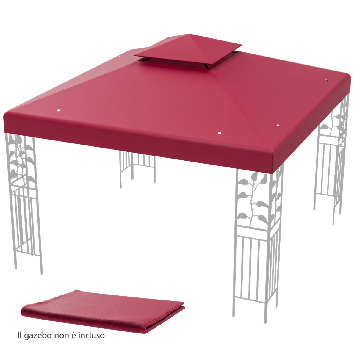 Copertura di ricambio per gazebo a 2 livelli da 300x300cm, Tettoia con fibbie in alluminio e chiusure a strappo, Costway, 2