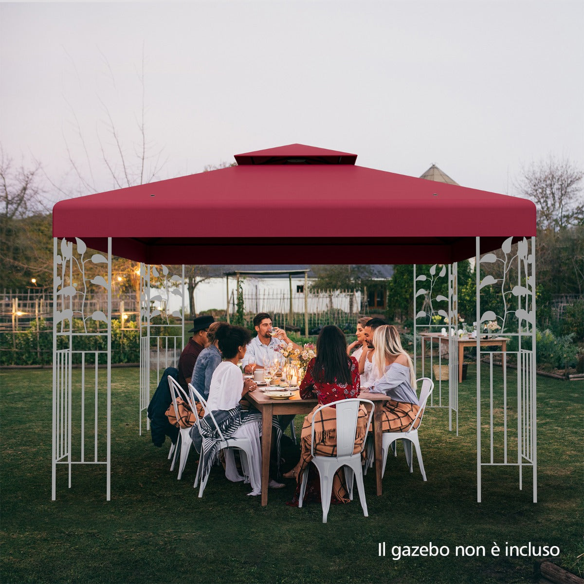 Copertura di ricambio per gazebo a 2 livelli da 300x300cm, Tettoia con fibbie in alluminio e chiusure a strappo, Costway, 5