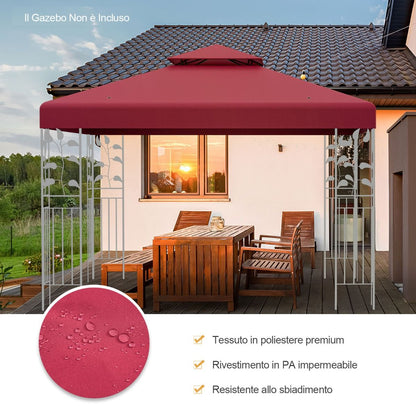 Copertura di ricambio per gazebo a 2 livelli da 300x300cm, Tettoia con fibbie in alluminio e chiusure a strappo, Costway, 8