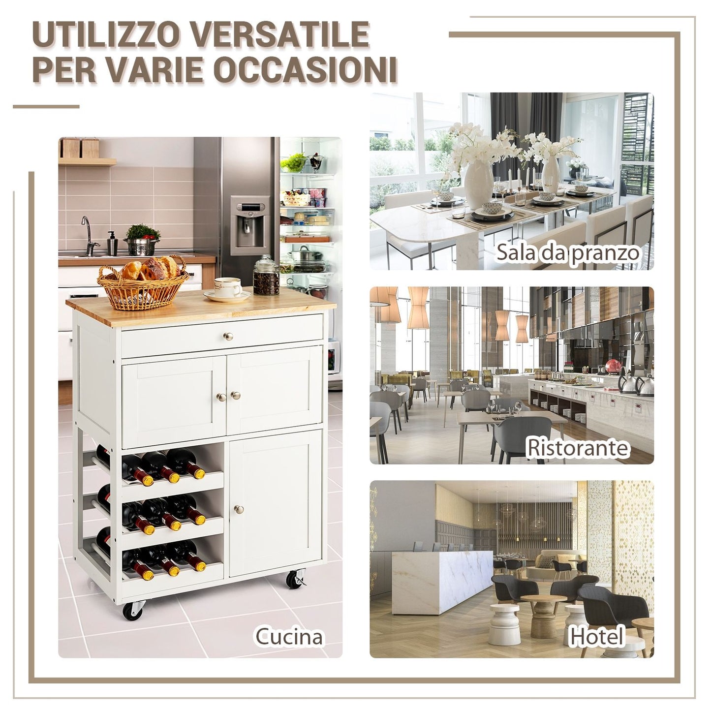 Credenza Cucina, Carrello da Cucina, Isola da Cucina, Scaffale per Microonde, Credenza Cucina, Bianco, Costway, 10