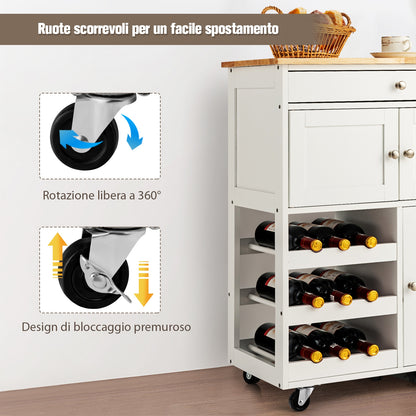 Credenza Cucina, Carrello da Cucina, Isola da Cucina, Scaffale per Microonde, Credenza Cucina, Bianco, Costway, 5