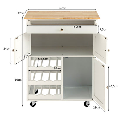 Credenza Cucina, Carrello da Cucina, Isola da Cucina, Scaffale per Microonde, Credenza Cucina, Bianco, Costway, 6