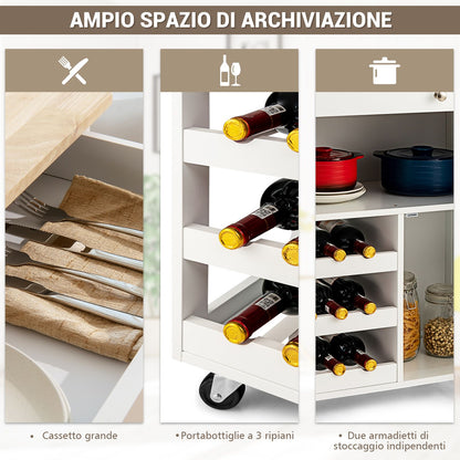 Credenza Cucina, Carrello da Cucina, Isola da Cucina, Scaffale per Microonde, Credenza Cucina, Bianco, Costway, 7